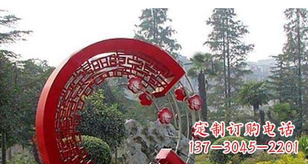 广西灵动奔放的不锈钢和梅花圆环雕塑