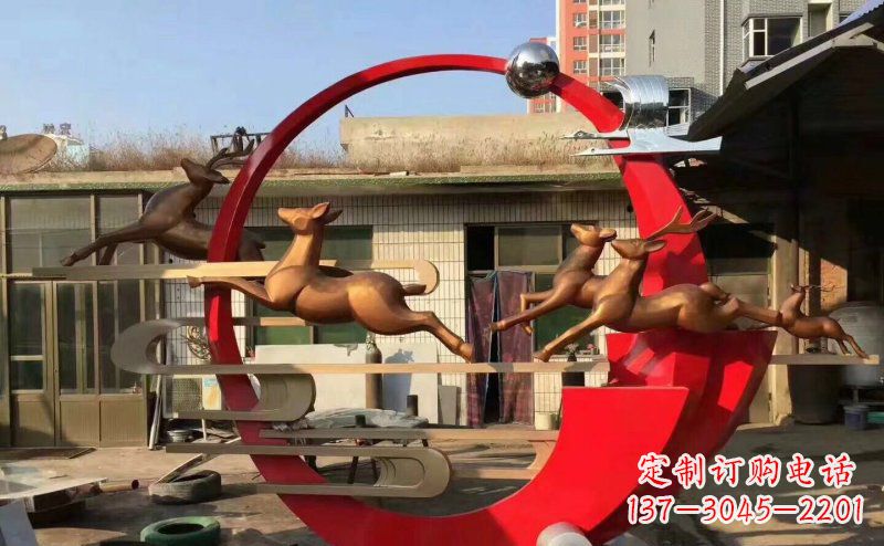 广西梅花鹿不锈钢雕塑引人瞩目的审美观赏