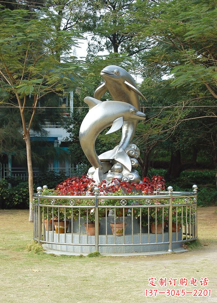 广西不锈钢踏浪海豚雕塑