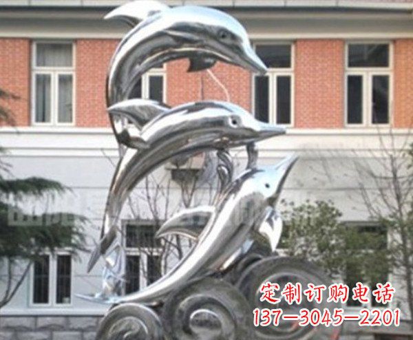 广西跳跃海豚海浪不锈钢雕塑