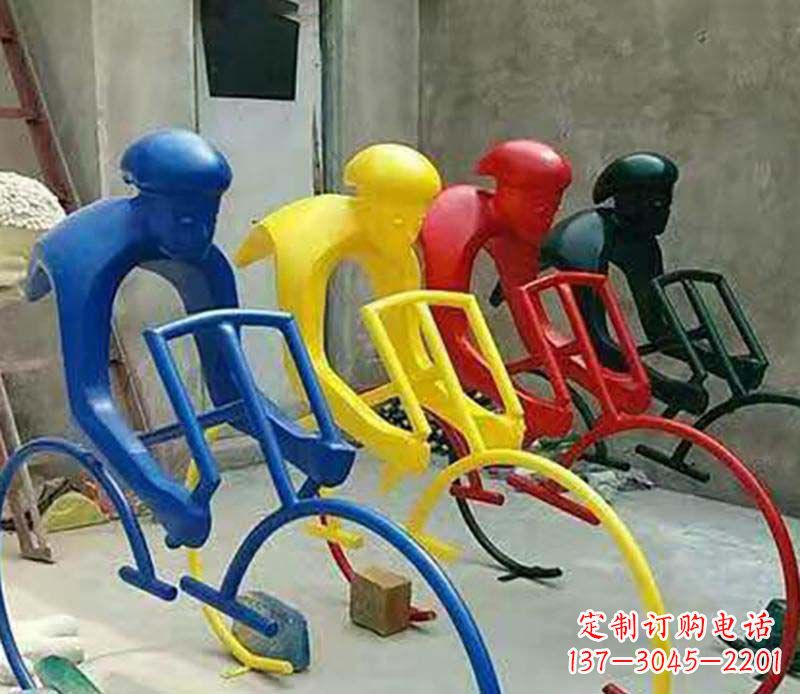 广西不锈钢自行车运动人物景观雕塑