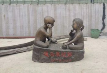 广西精美儿童下棋铜雕