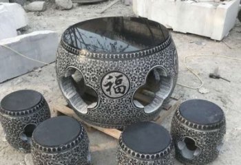 广西特大型福字桌凳石雕