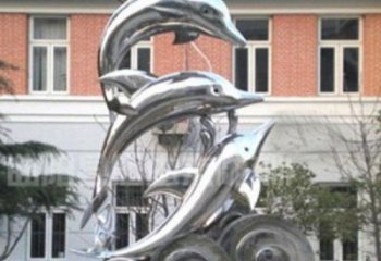 广西跳跃海豚海浪不锈钢雕塑