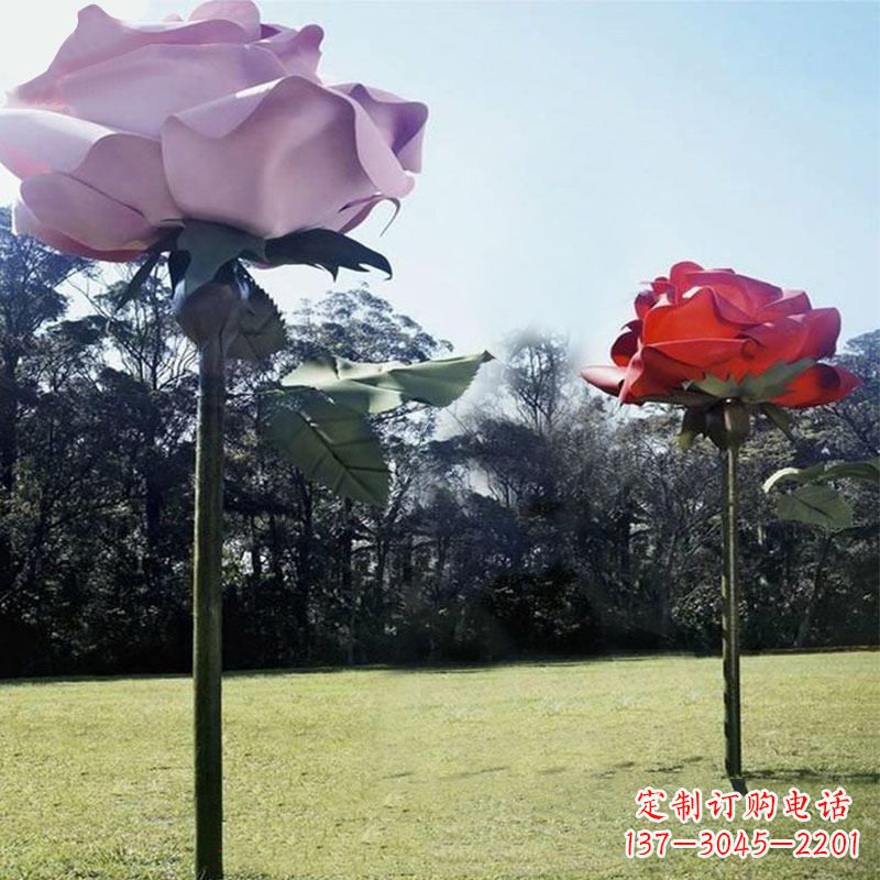 广西公园草坪不锈钢玫瑰花雕塑摆件