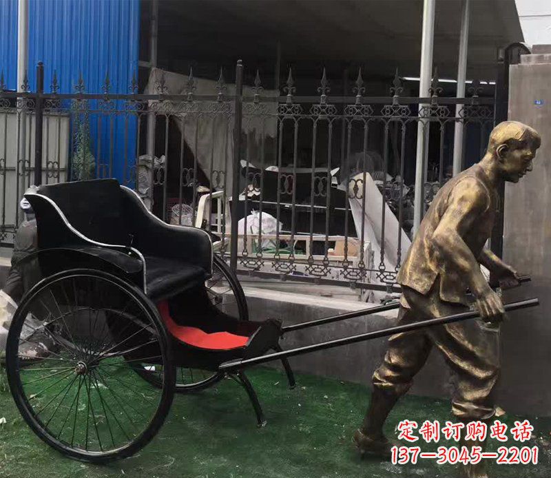 广西欣赏精美的手工雕刻车夫青铜雕塑