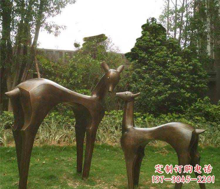 广西公园抽象母子鹿动物铜雕