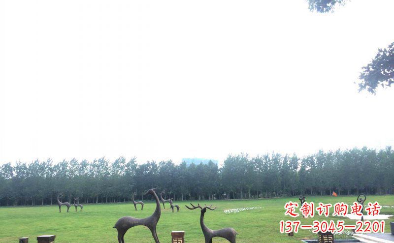 广西公园抽象小鹿动物铜雕 (2)