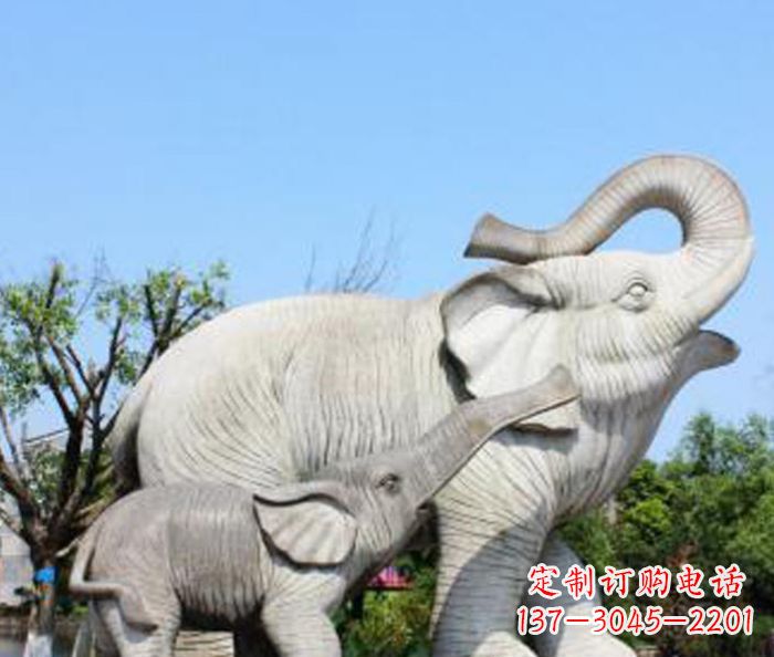 广西公园动物大理石母子象石雕