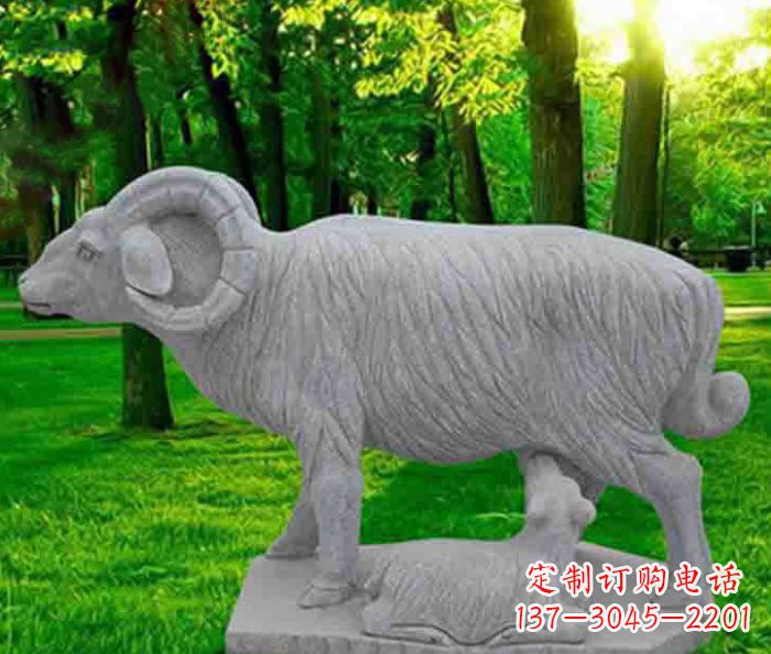 广西公园动物大理石母子羊石雕