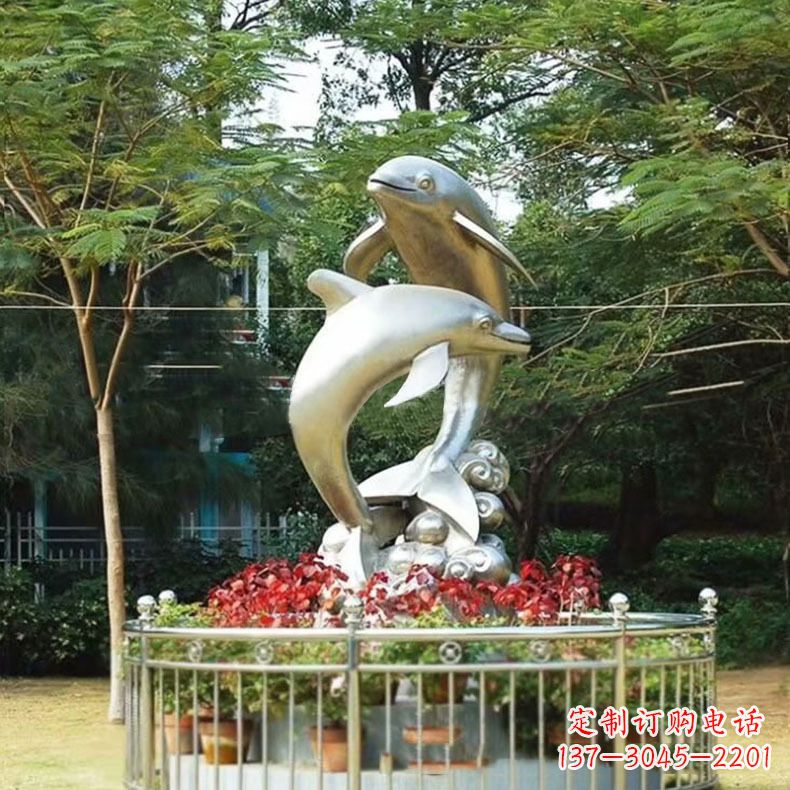 广西公园动物海豚不锈钢景观雕塑