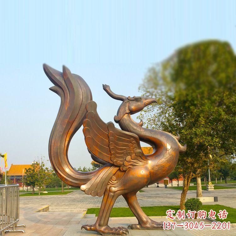 广西纯铜铸造的四灵之朱雀雕塑