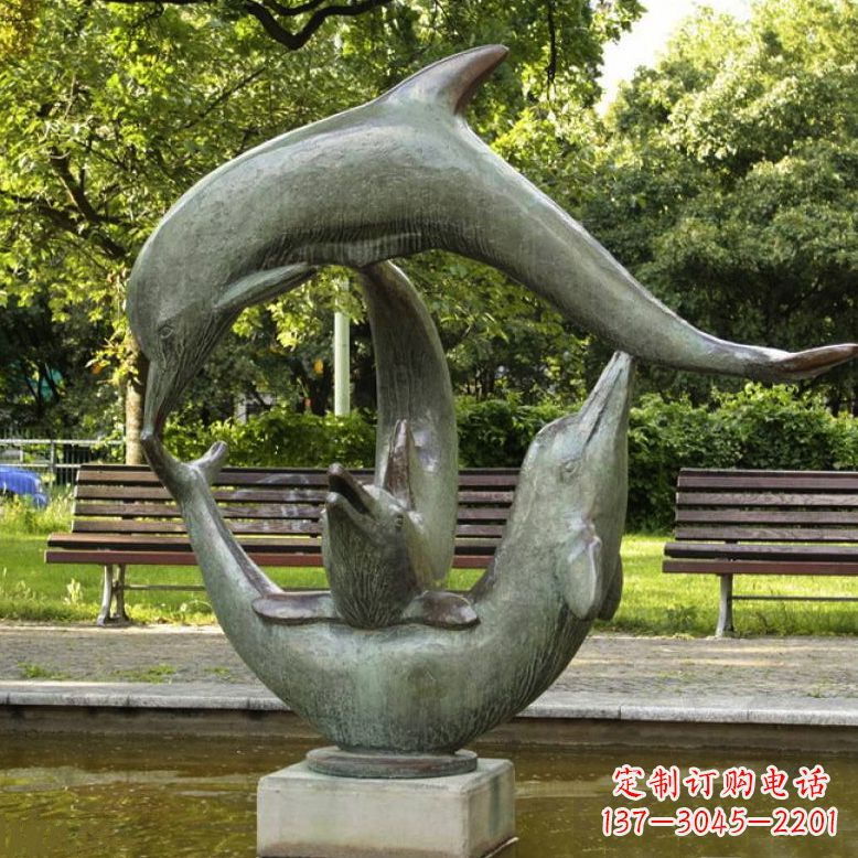 广西风格精美的海豚铜雕喷泉