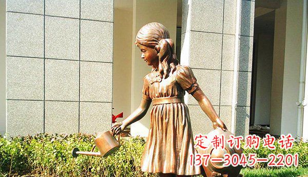 广西可爱的公园小女孩铜雕