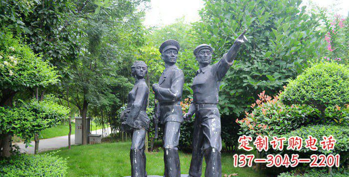 广西公园解放军和男孩女孩人物铜雕