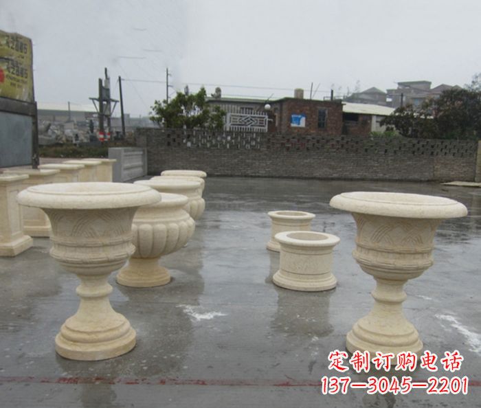 广西完美绽放——大理石花盆石雕