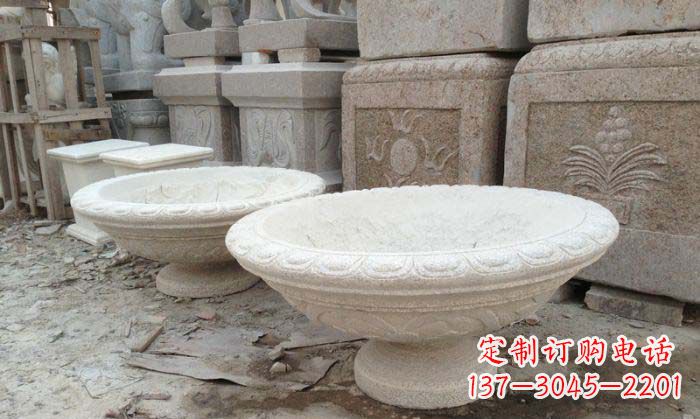 广西细腻雅致的大理石花盆石雕