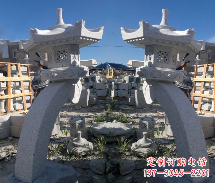 广西精美大理石镂空石灯雕塑