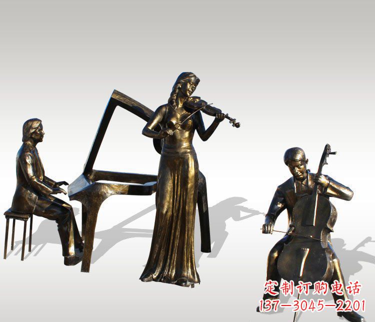 广西公园景观弹钢琴拉小提琴人物铜雕