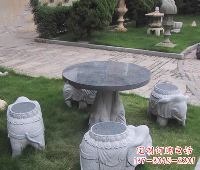 广西公园景观小象石桌凳石雕