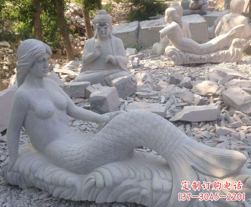 广西艺术精美美人鱼石雕
