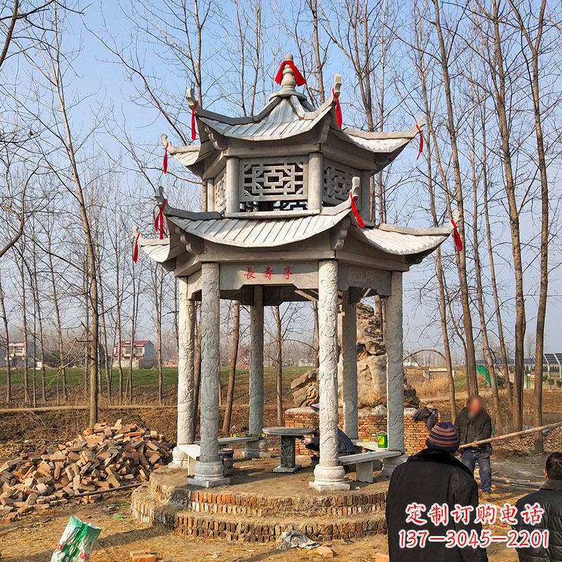 广西公园景区园林凉亭,大理石双层石雕凉亭
