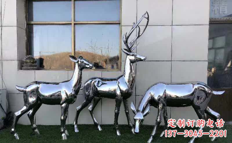广西华丽风格镜面不锈钢动物鹿雕塑