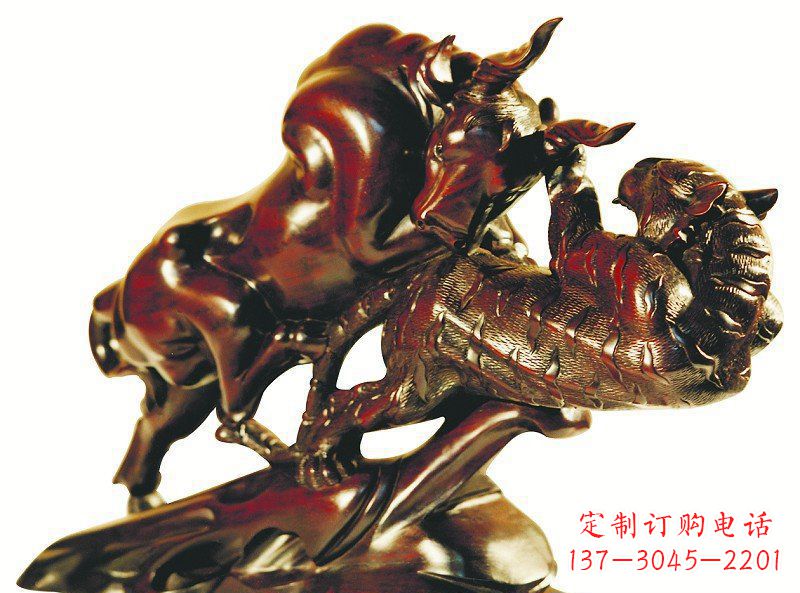广西公园老虎和牛动物景观铜雕