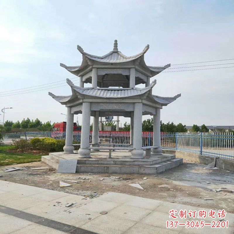 广西中领雕塑-精美双层凉亭石雕