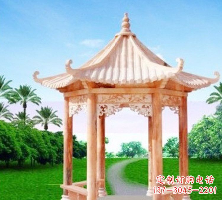广西艺术精美的六角凉亭石雕