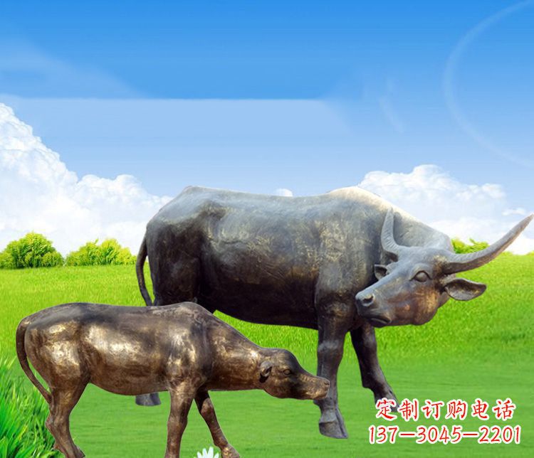 广西 传统文化风格母子黄牛铜雕塑
