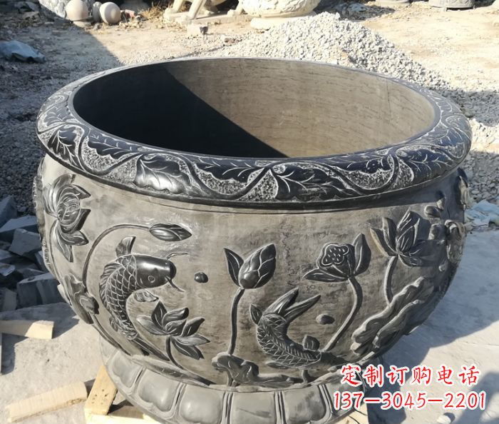 广西青石仿古雕塑荷花水缸