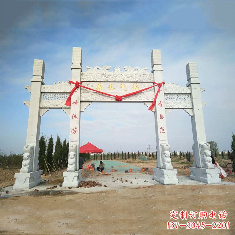 广西中领雕塑专业定制公园三间四柱牌坊雕塑