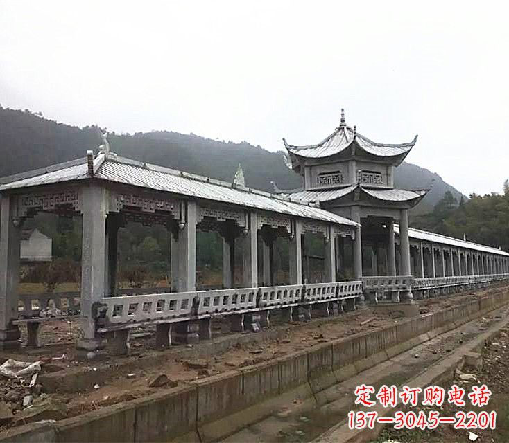 广西中领雕塑定制精美的公园石雕亭子长廊