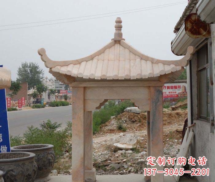 广西晚霞红四角凉亭雕塑