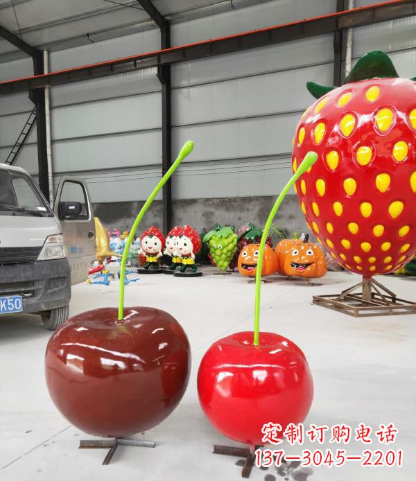 广西公园小区玻璃钢仿真樱桃水果雕塑