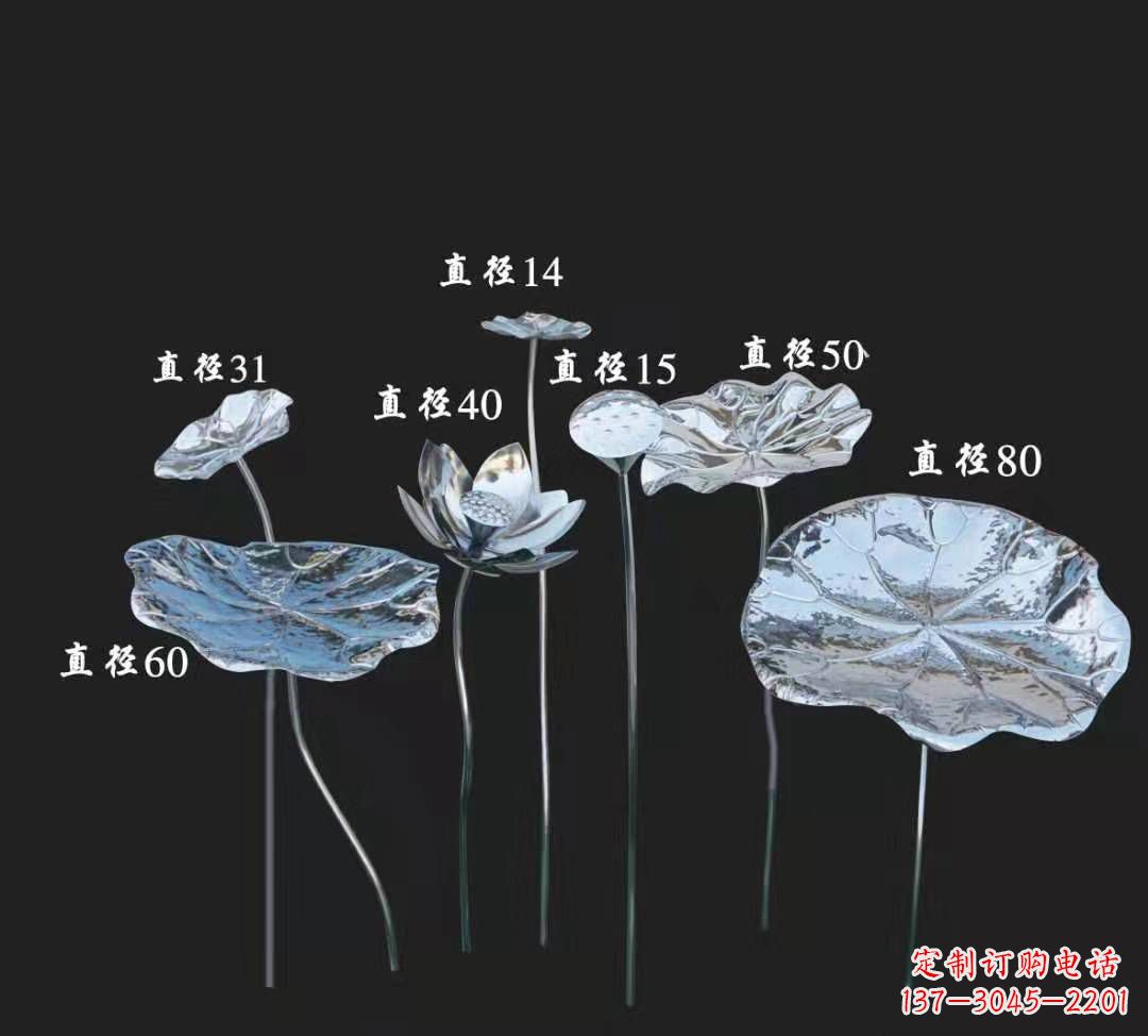 广西公园小区不锈钢镜面荷花雕塑