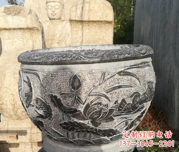 广西室内装饰用鸳鸯荷花浮雕水缸