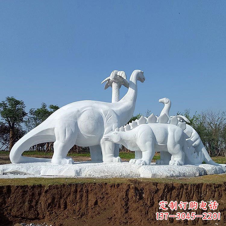 广西公园园林汉白玉恐龙情景动物雕塑
