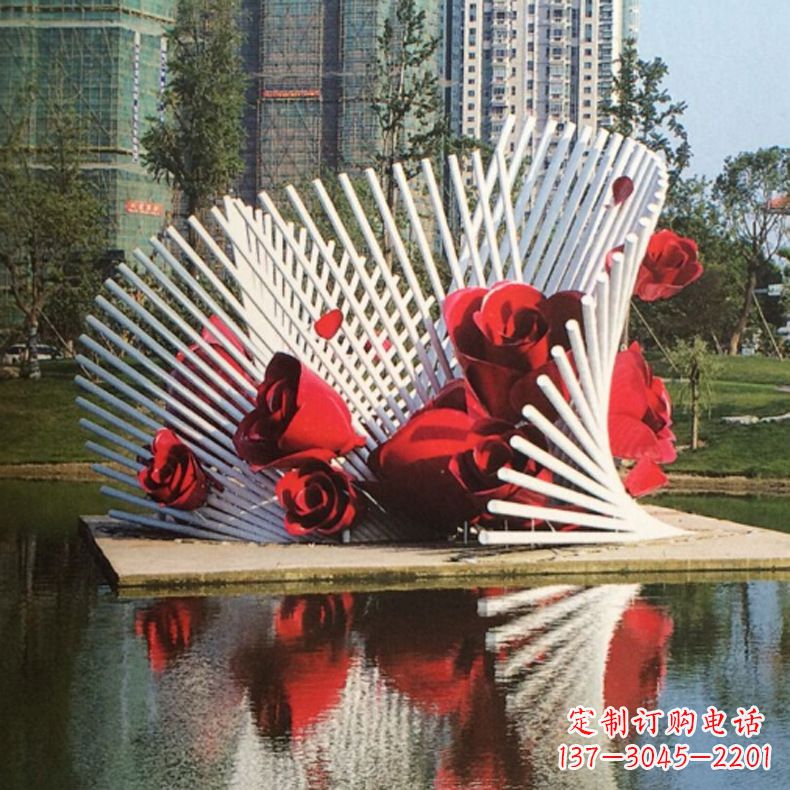 广西公园园林玫瑰花不锈钢水景景观雕塑
