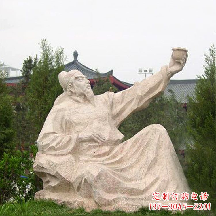 广西公园园林著名诗人李白石雕塑像