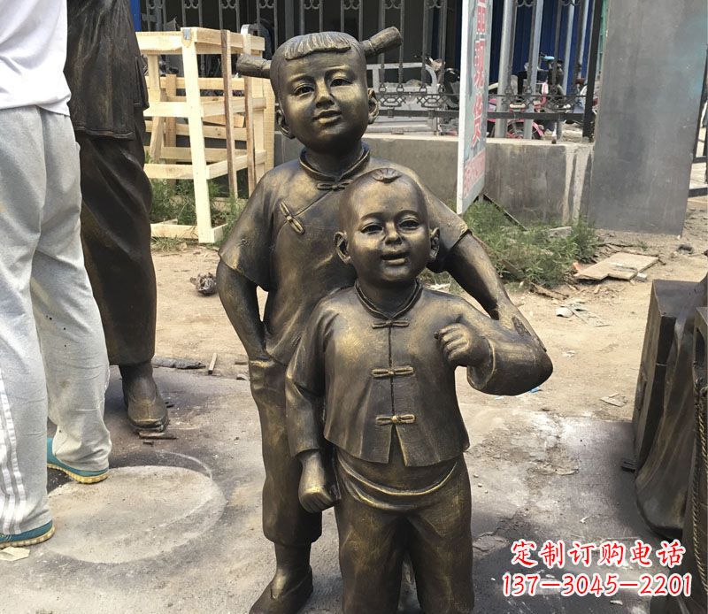 广西中领雕塑纯手工古典儿童铜雕