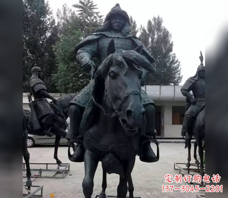 广西英姿飒爽古代将军骑马铜雕