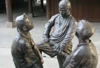 广西铜雕男孩斗鸡小品雕塑