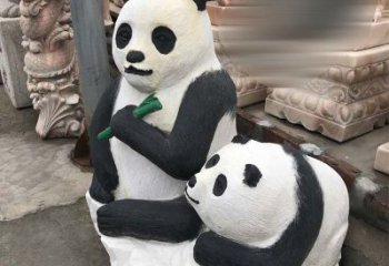 广西领雕塑——公园母子熊猫石雕