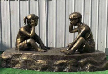 广西儿童雕塑-铜雕下棋展示精美的艺术