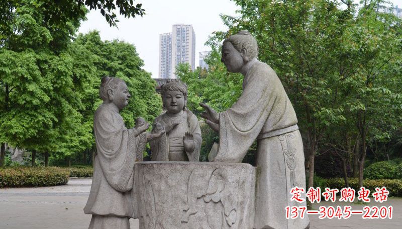 广西孔融让梨石雕,精美的古代人物雕塑