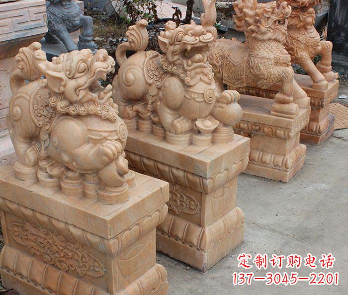 广西中领雕塑-古代神兽晚霞红貔貅石雕