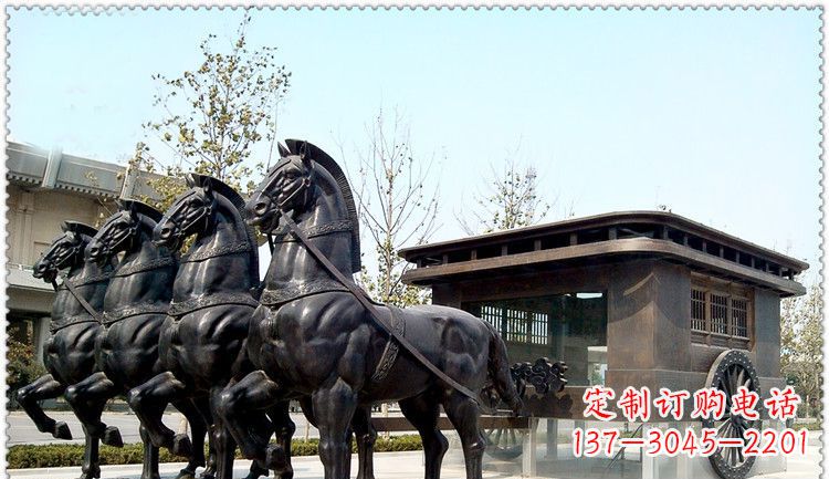广西传统古典马车铜雕塑