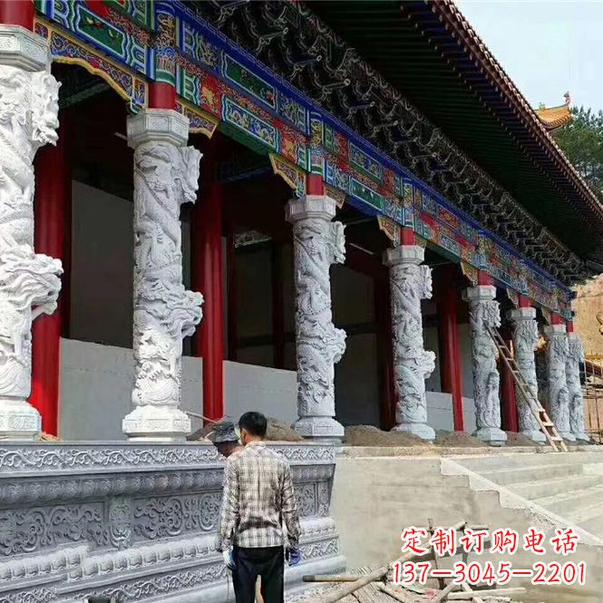 广西古建汉白玉龙柱石雕